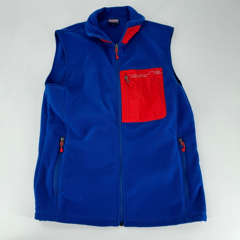 Vineyard Vines Men Fleece Vest Blue Red Zip Pockets Size S